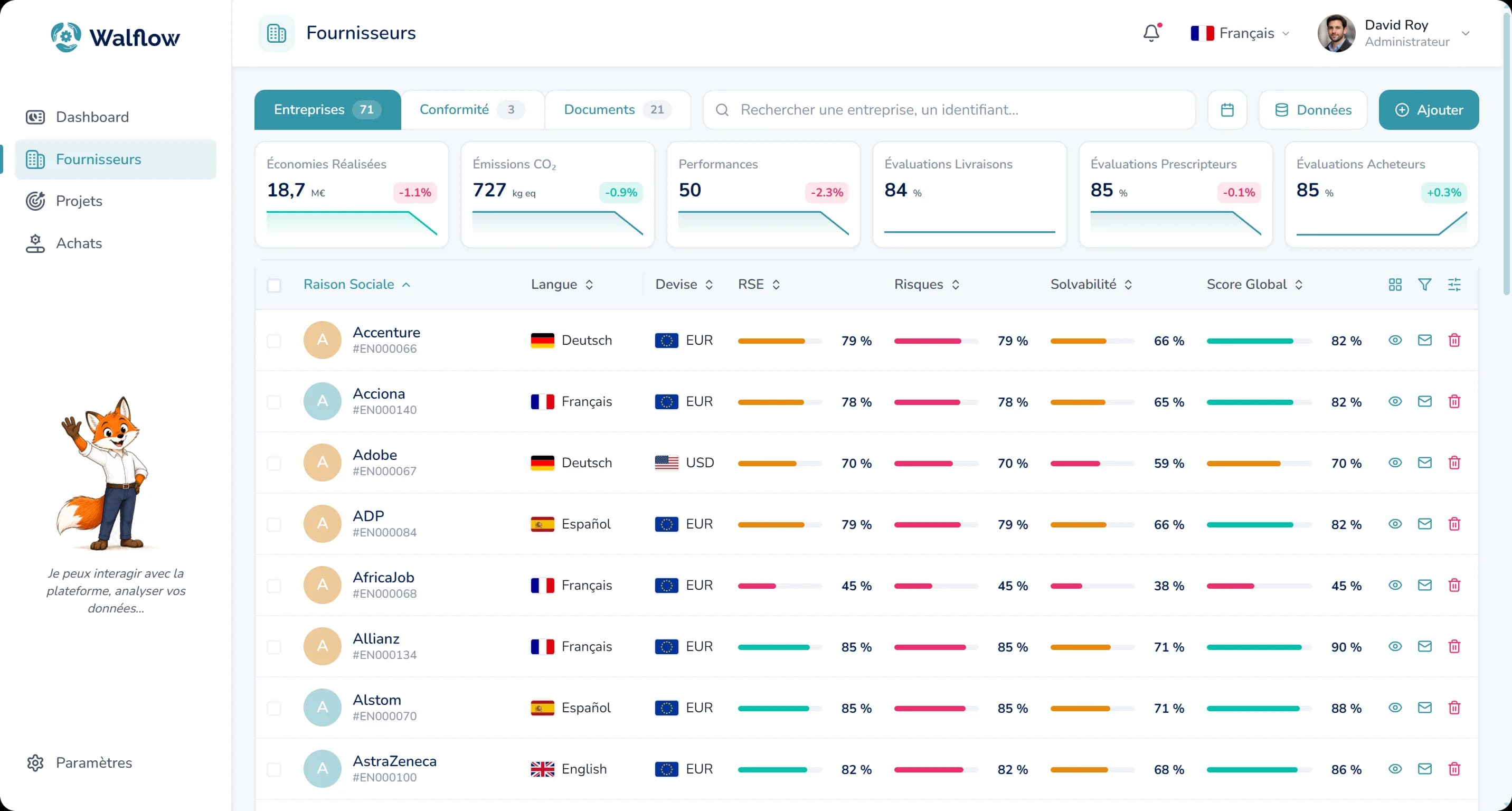 Walflow-voorbeeld — module Leveranciers